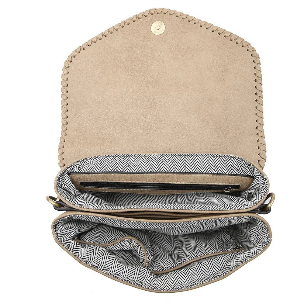 Cow Print Flapover Crossbody with Whipstitch and Tassel